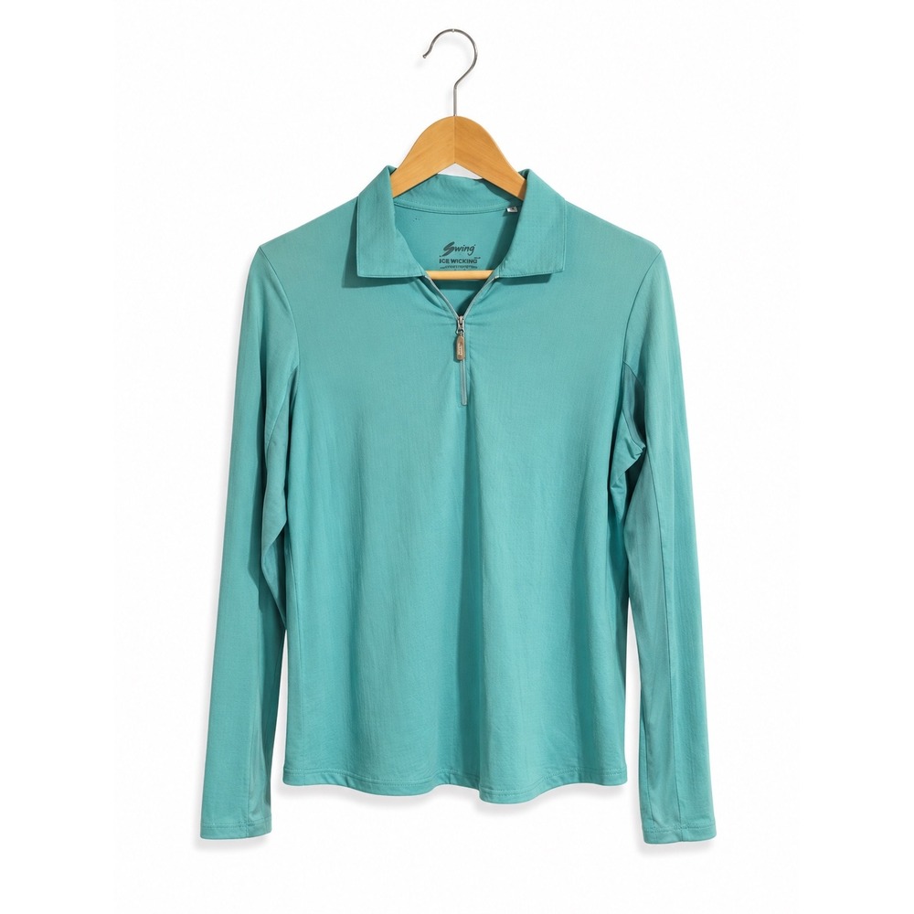Bette & Court Swing Aqua UPF 50 Quarter Zip Golf Top Moisture Wicking Large